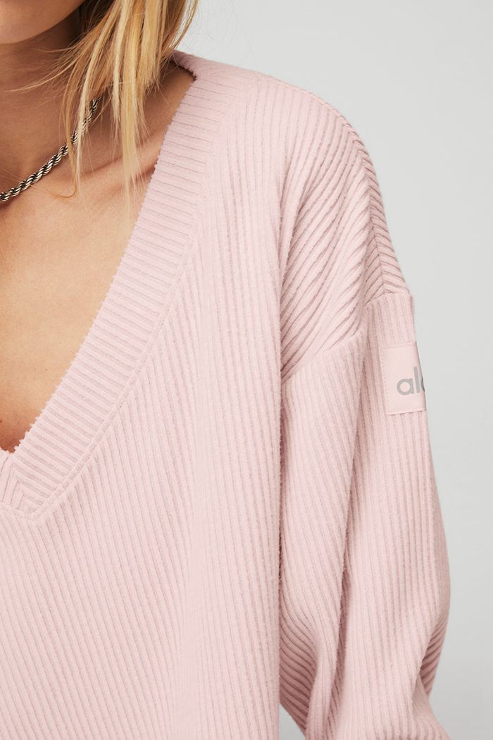 Pullover Alo Yoga Muse V-Neck Mujer Rosas | 802456PKU