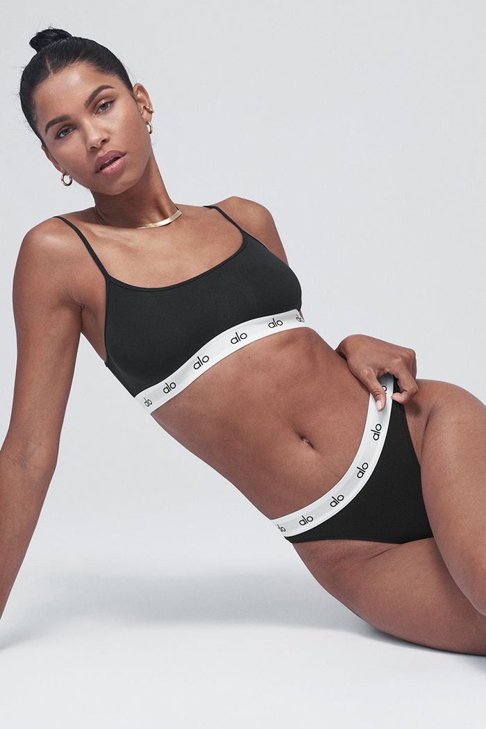 Ropa Interior Alo Yoga Icon High-Cut Tanga Mujer Negros | 521736JXU