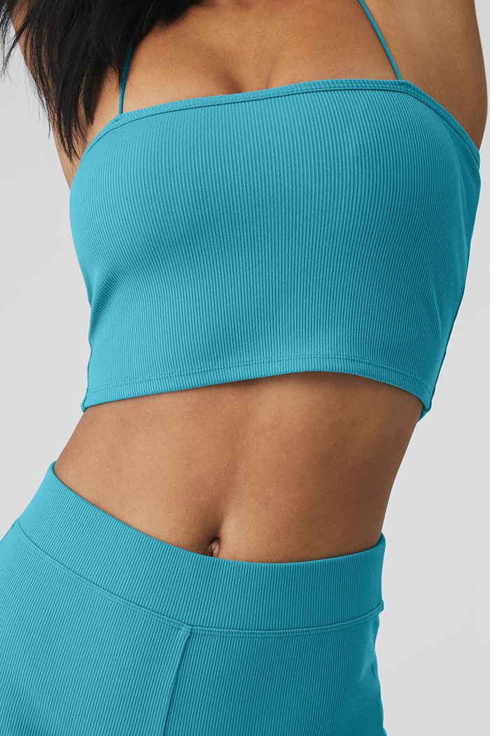 Short Alo Yoga Goddess Ribbed High-Cintura Hot Mujer Azules | 643950IGD