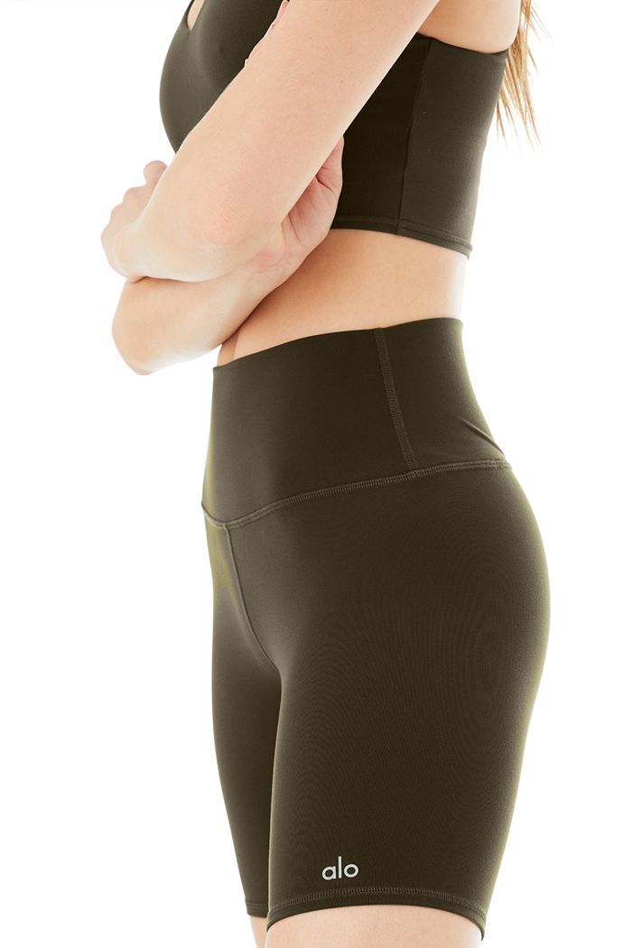 Short Alo Yoga High-Cintura Ciclismo Mujer Verde Oliva Oscuro | 380127VBK