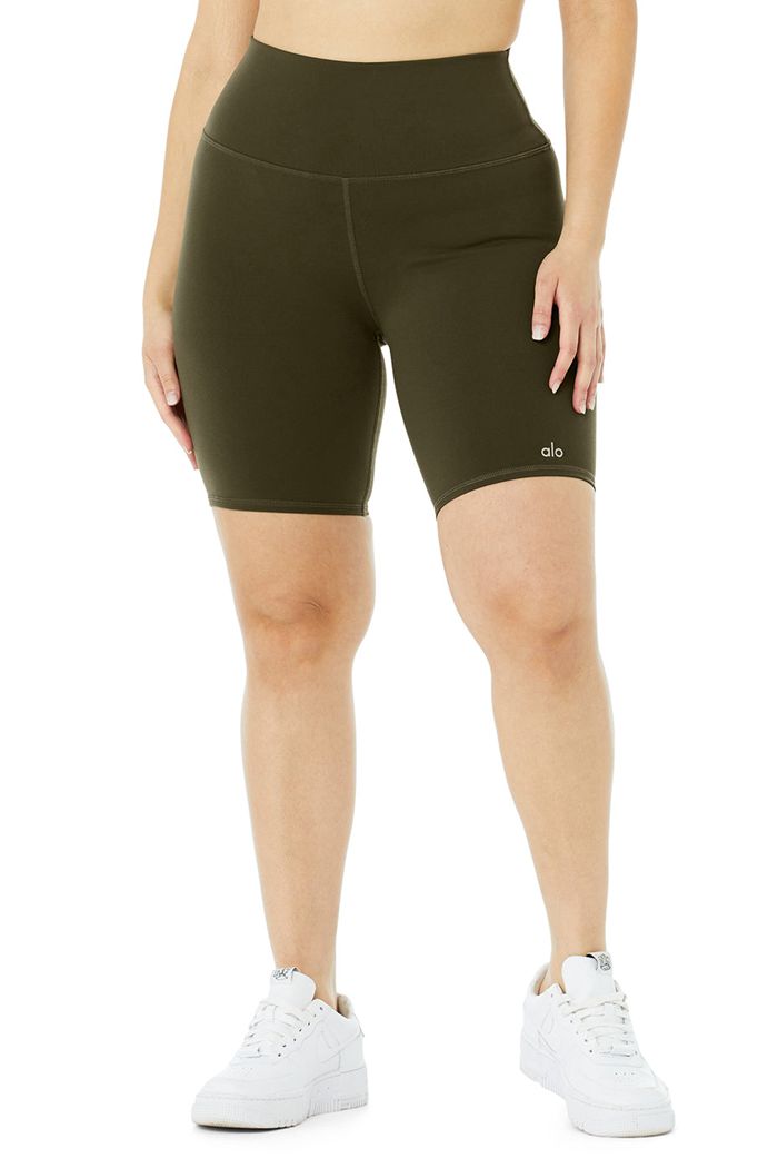 Short Alo Yoga High-Cintura Ciclismo Mujer Verde Oliva Oscuro | 380127VBK