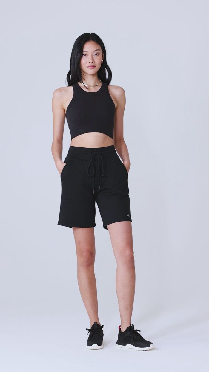 Short Alo Yoga High-Cintura Easy Sweat Mujer Grises | 314597ARK