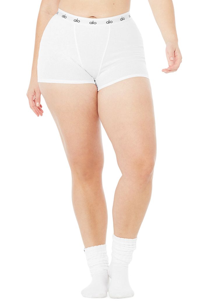 Short Alo Yoga Icon Ribbed Boy Mujer Blancos | 134096FBT