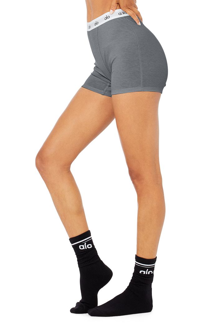 Short Alo Yoga Icon Ribbed Boy Mujer Grises | 134895HWV