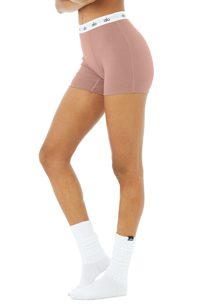 Short Alo Yoga Icon Ribbed Boy Mujer Rojos Oscuro | 016728ZJX