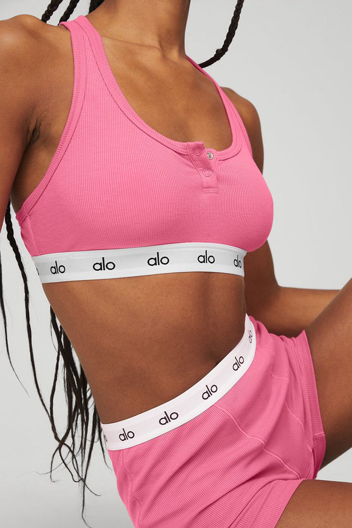 Short Alo Yoga Icon Ribbed Boy Mujer Rosas Fucsia | 123967XYF