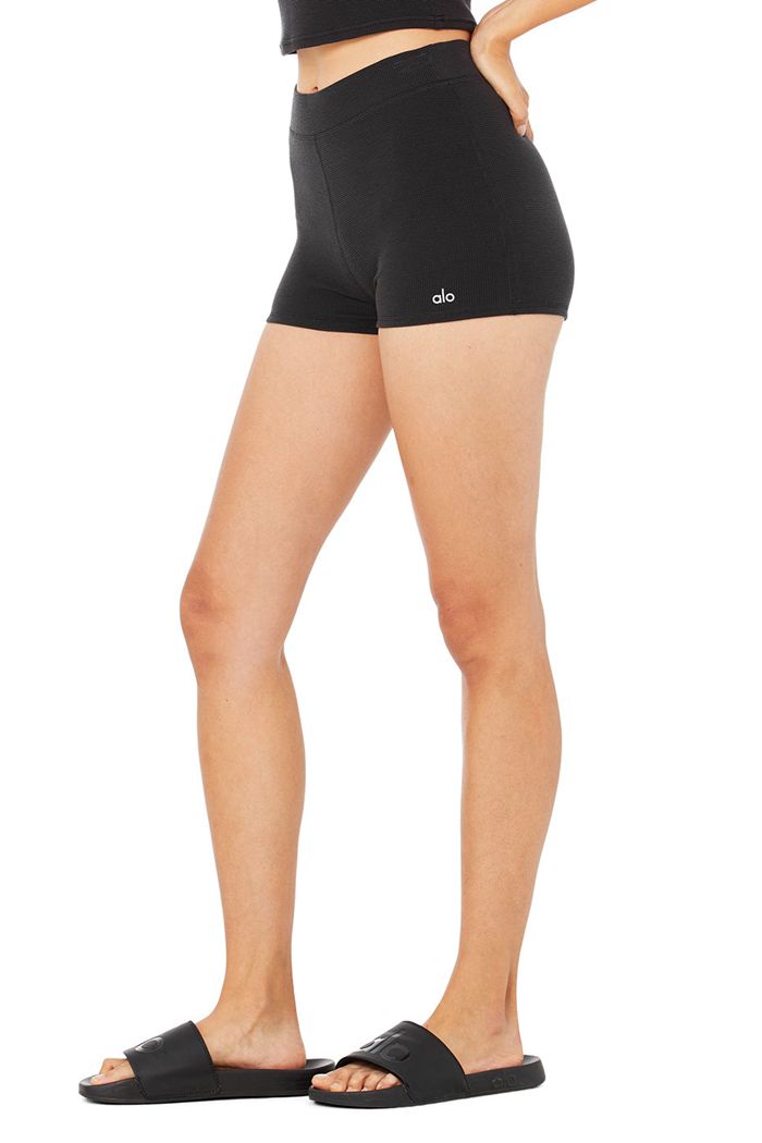 Short Alo Yoga Micro Waffle Pleasant Boy Mujer Negros | 920531NAB