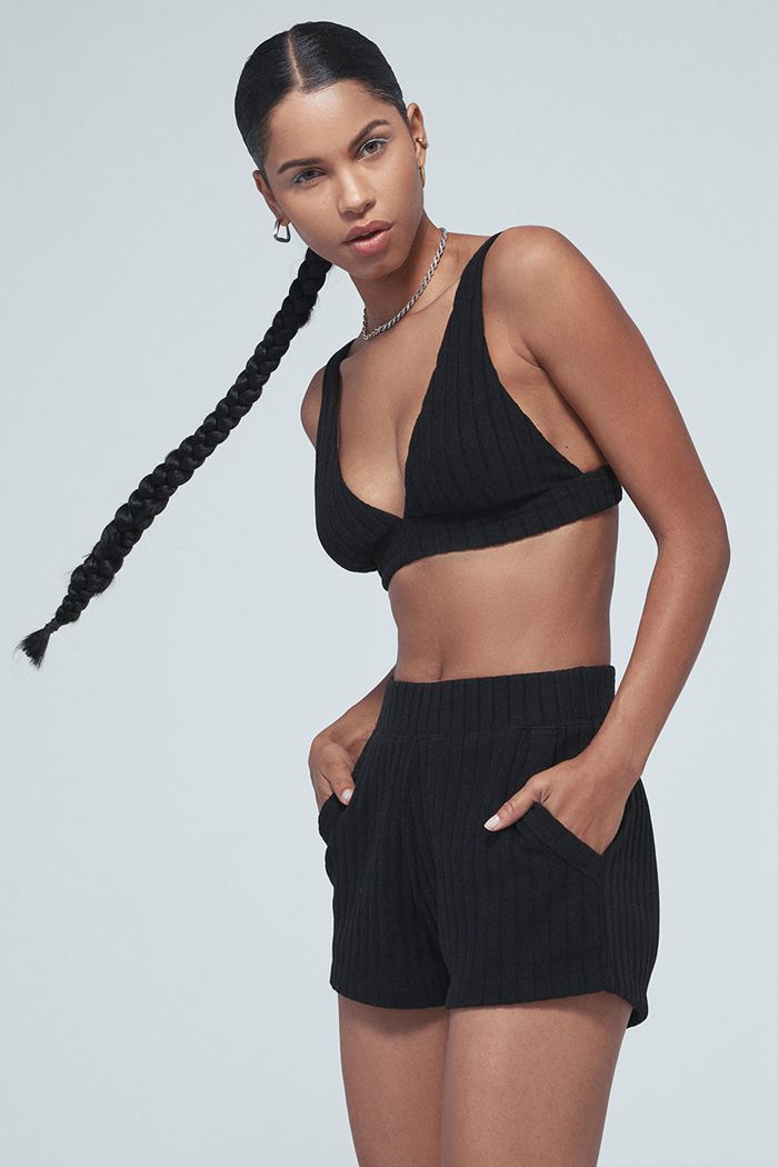 Short Alo Yoga Ribbed Take Comodidad Mujer Negros | 012384XVH