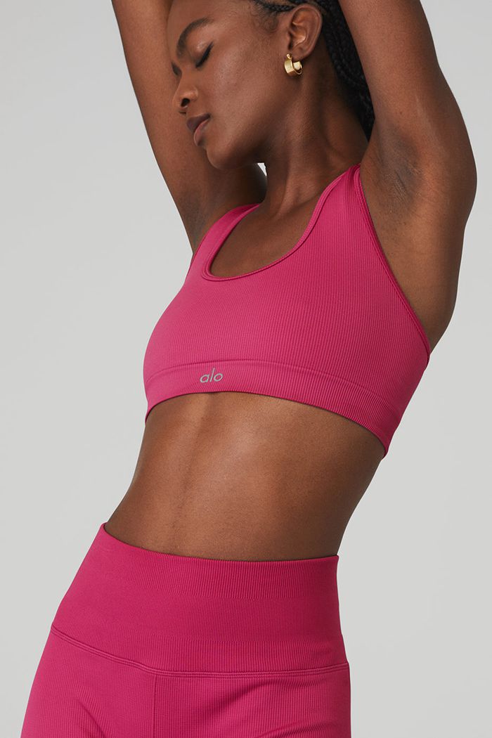 Short Alo Yoga Seamless High-Cintura Ribbed Ciclismo Mujer Rojos | 041572JOB