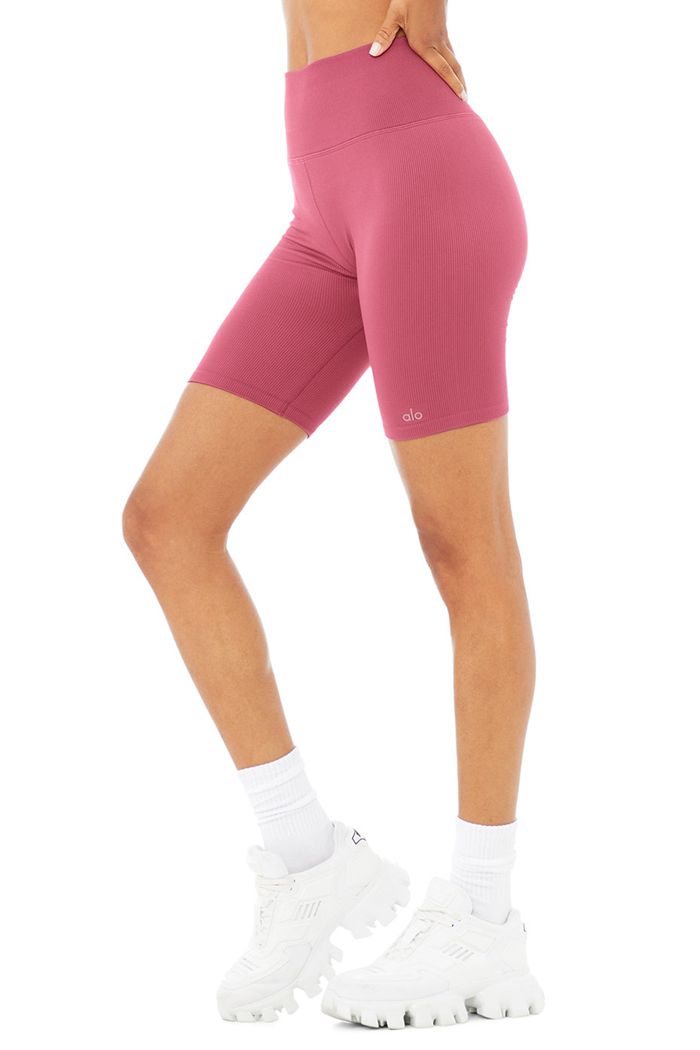 Short Alo Yoga Seamless High-Cintura Ribbed Ciclismo Mujer Morados | 062184SWV