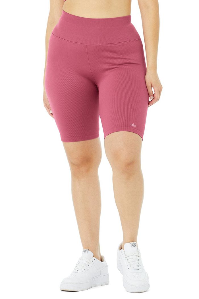 Short Alo Yoga Seamless High-Cintura Ribbed Ciclismo Mujer Morados | 062184SWV
