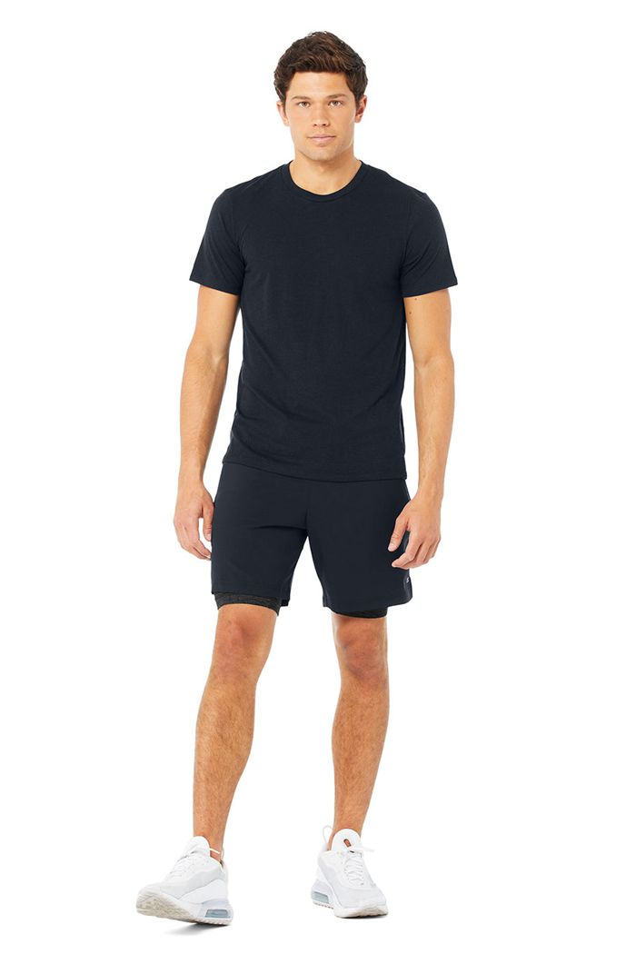 Short Sleeve Alo Yoga Airwave Tee Hombre Azul Marino | 214507YMJ