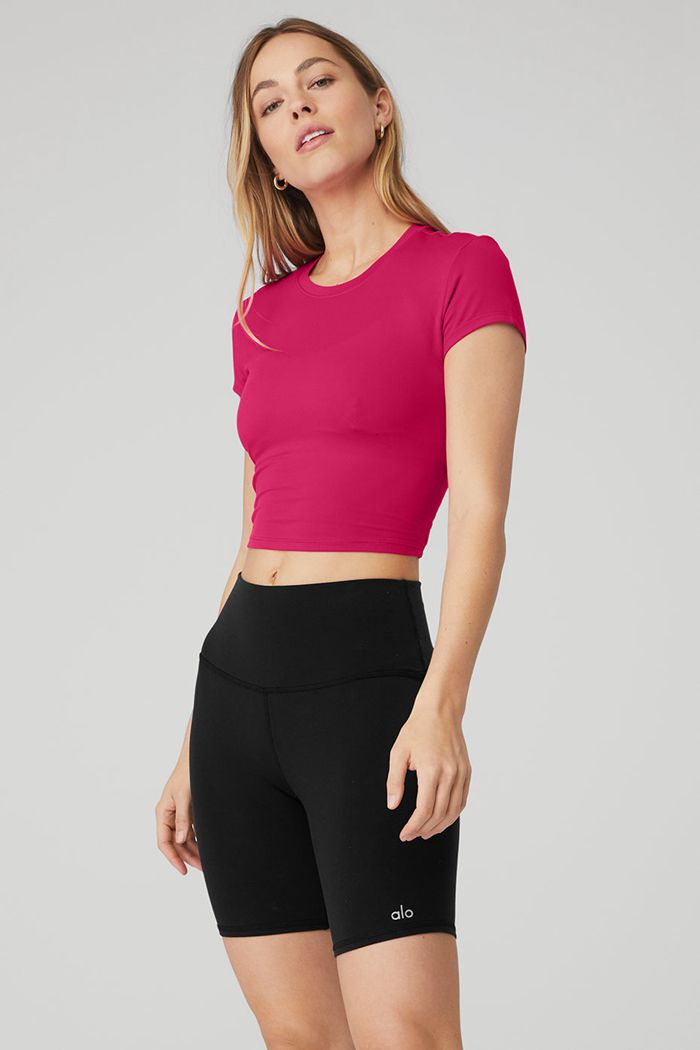 Short Sleeve Alo Yoga Alosoft Crop Finesse Mujer Rojos | 025637ZGR