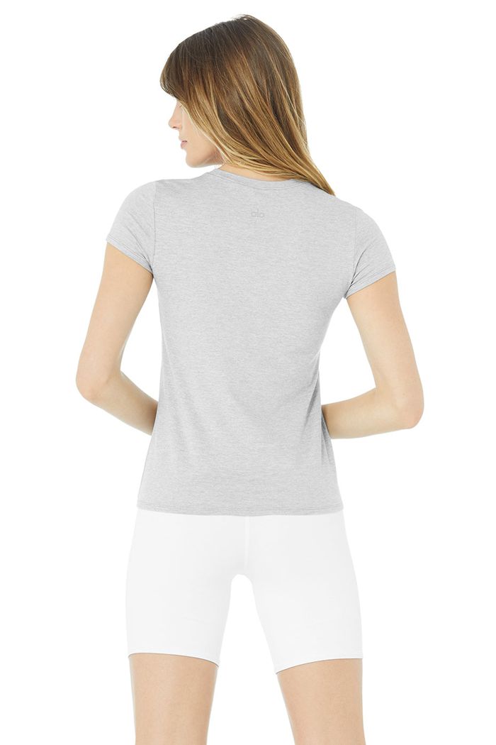 Short Sleeve Alo Yoga Alosoft Finesse Tee Mujer Grises | 164728USA