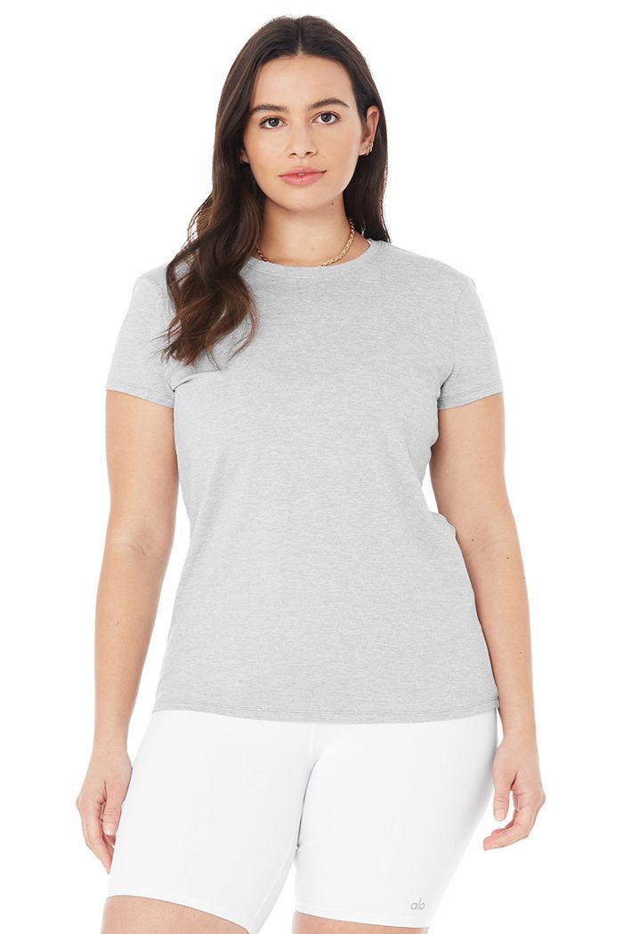 Short Sleeve Alo Yoga Alosoft Finesse Tee Mujer Grises | 164728USA