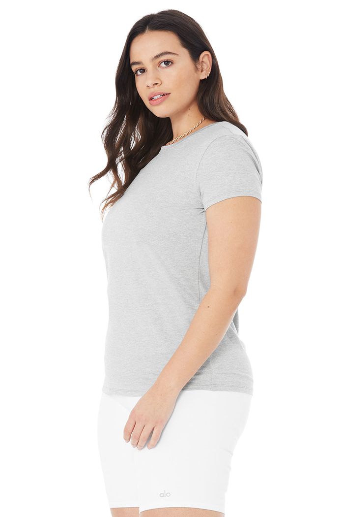 Short Sleeve Alo Yoga Alosoft Finesse Tee Mujer Grises | 164728USA