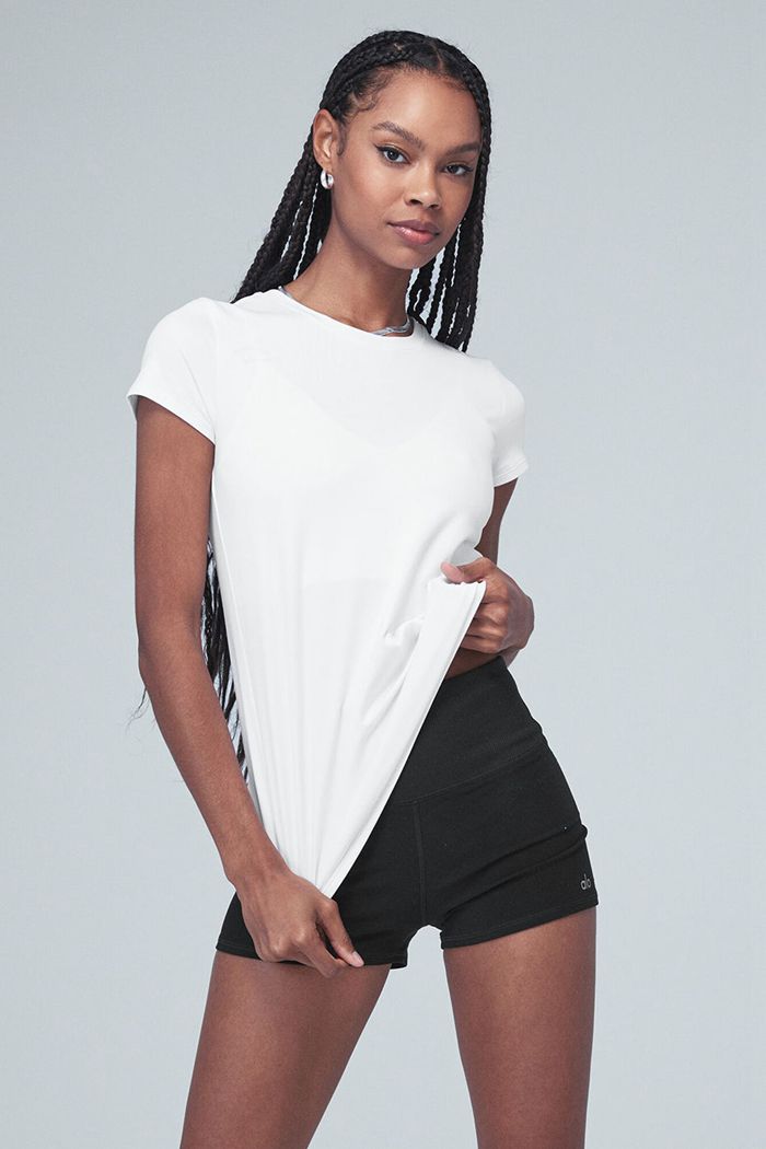Short Sleeve Alo Yoga Alosoft Finesse Tee Mujer Blancos | 627304SLV