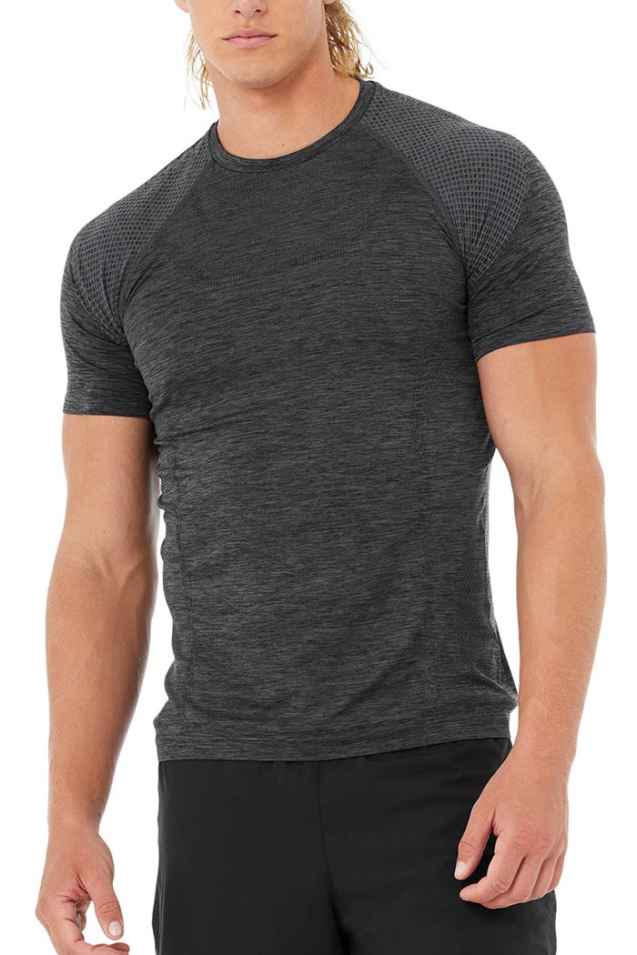 Short Sleeve Alo Yoga Amplify Seamless Tee Hombre Negros | 869235ZLU
