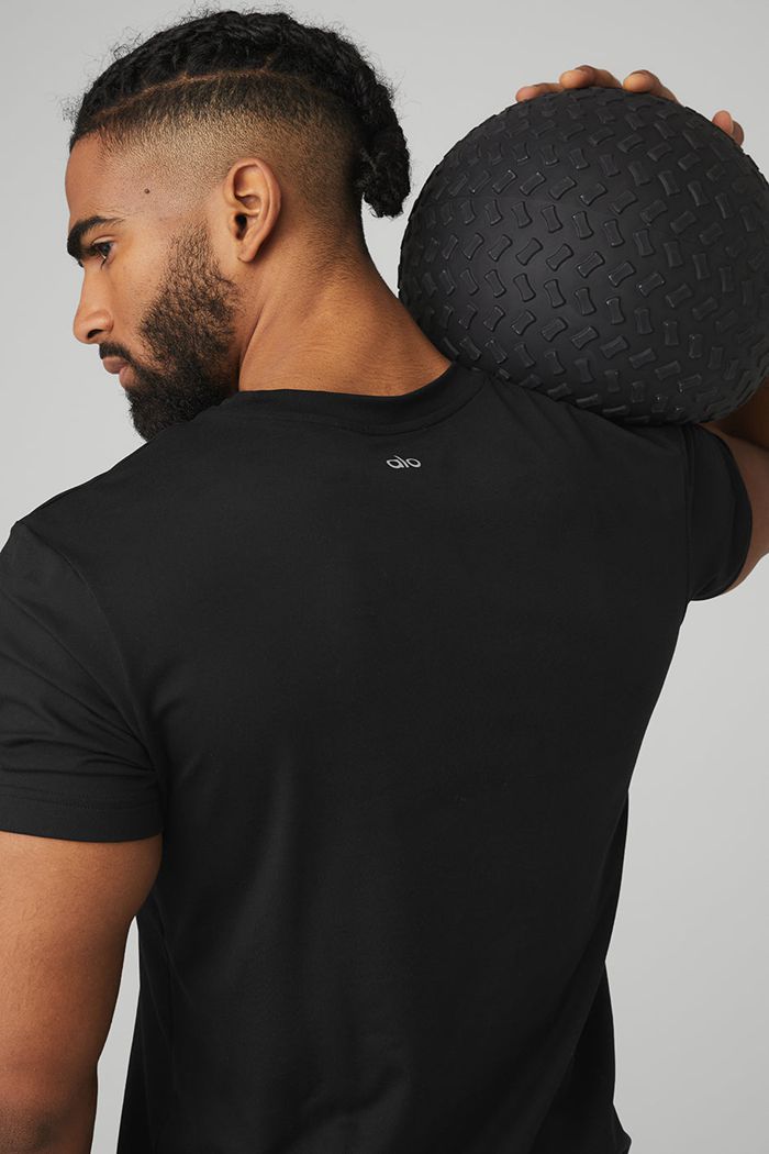 Short Sleeve Alo Yoga Conquer Reform Crewneck Hombre Negros | 153480UJB