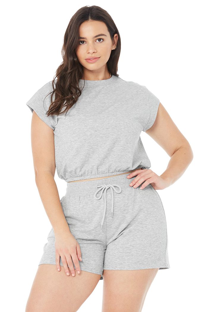 Short Sleeve Alo Yoga Dreamy Crop Mujer Grises | 067392RTY