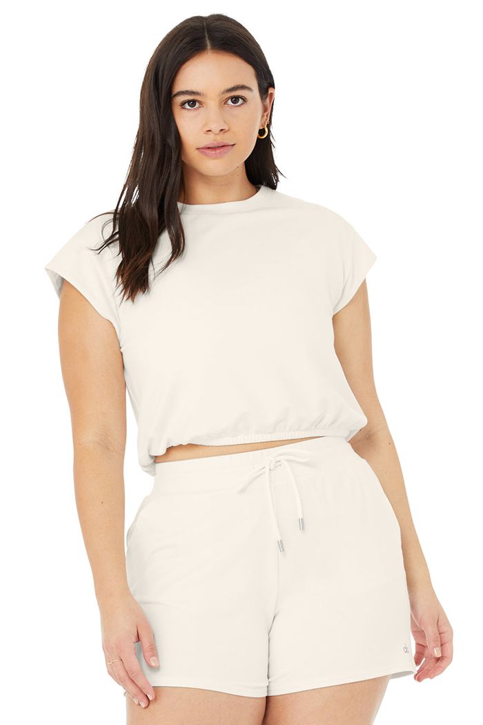 Short Sleeve Alo Yoga Dreamy Crop Mujer Blancos | 290635KFU