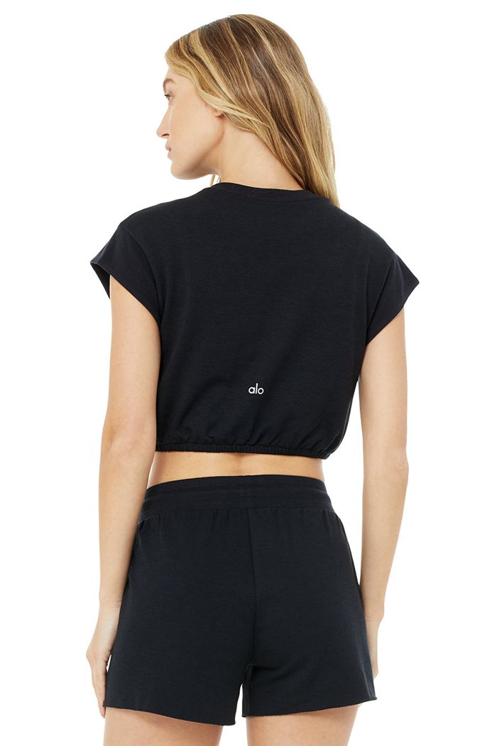 Short Sleeve Alo Yoga Dreamy Crop Mujer Negros | 345821QSJ