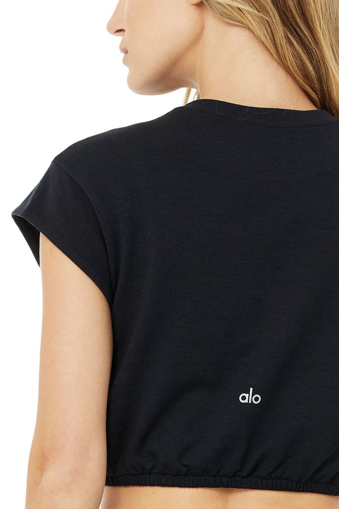 Short Sleeve Alo Yoga Dreamy Crop Mujer Negros | 345821QSJ