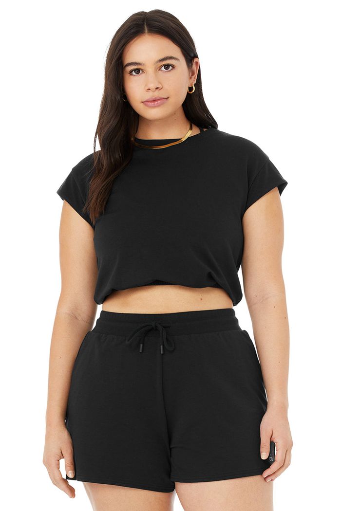 Short Sleeve Alo Yoga Dreamy Crop Mujer Negros | 345821QSJ