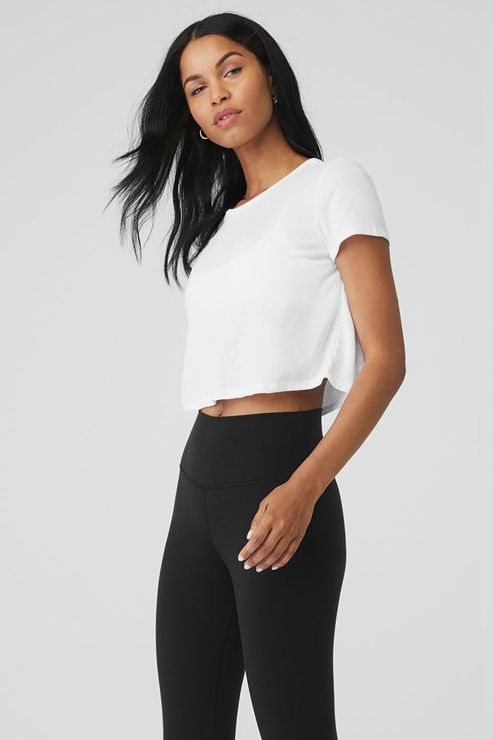 Short Sleeve Alo Yoga Laid Back Tee Mujer Blancos | 270495CGP