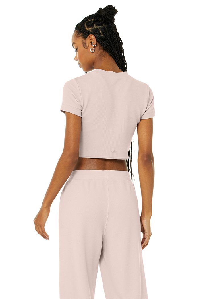 Short Sleeve Alo Yoga Micro Waffle Sierra Mujer Rosas | 316529QME