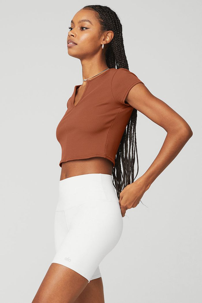 Short Sleeve Alo Yoga Ribbed Cropped Savvy Mujer Rojos | 238659HYB