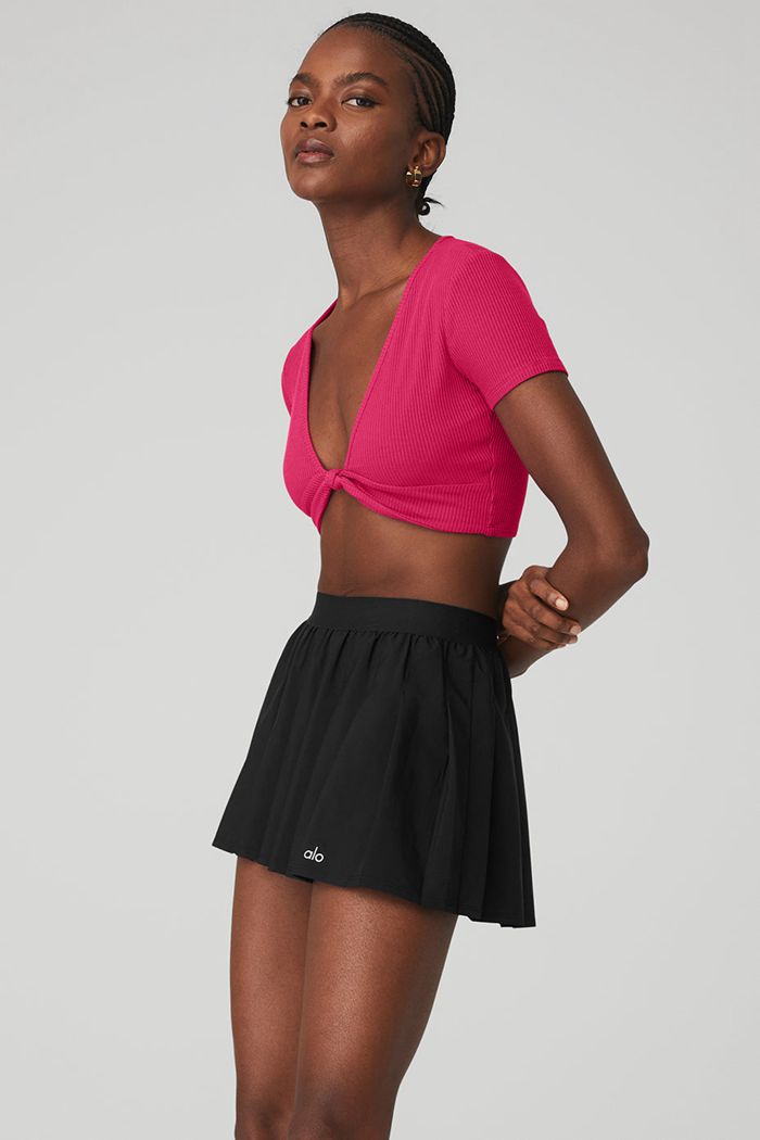 Short Sleeve Alo Yoga Ribbed Knotty Mujer Rojos | 037261UCR