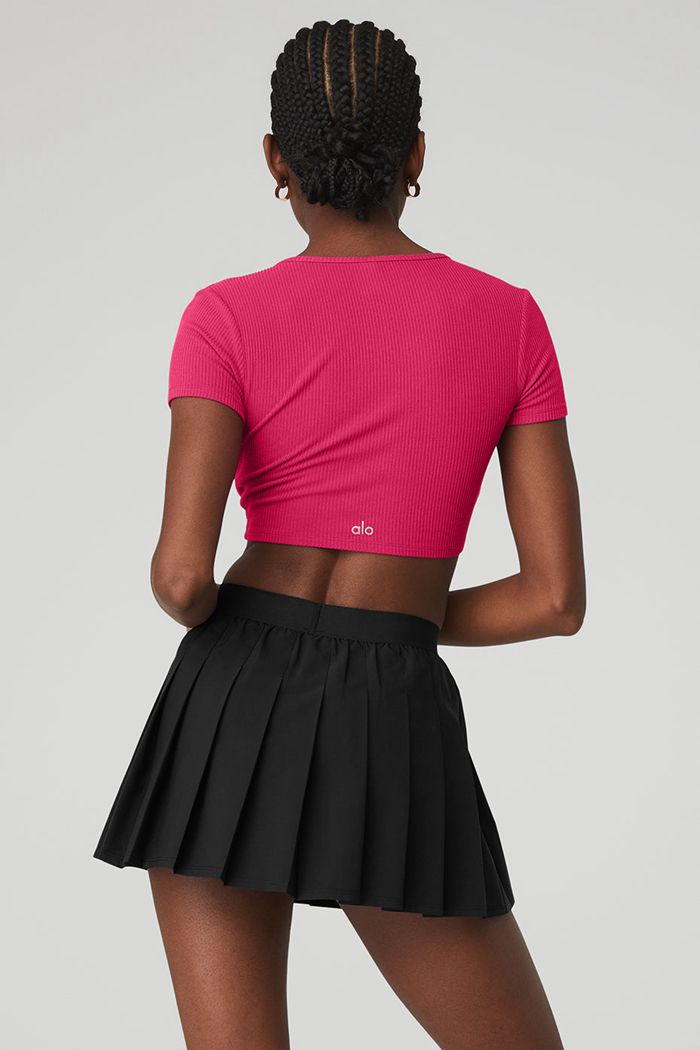 Short Sleeve Alo Yoga Ribbed Knotty Mujer Rojos | 037261UCR