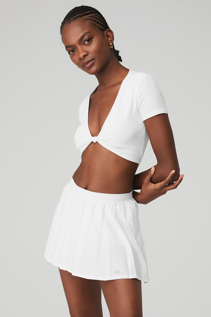 Short Sleeve Alo Yoga Ribbed Knotty Mujer Blancos | 361954TZI