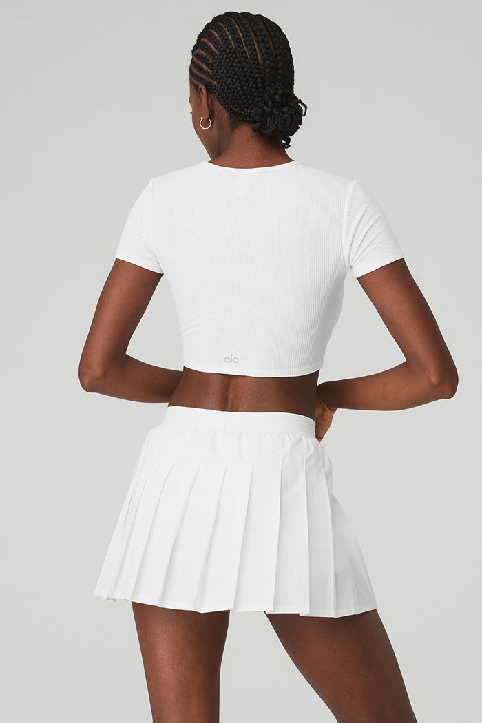 Short Sleeve Alo Yoga Ribbed Knotty Mujer Blancos | 361954TZI