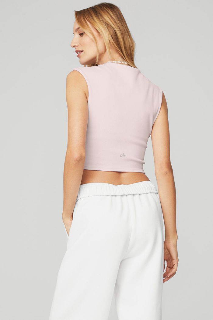 Short Sleeve Alo Yoga Ribbed Sweetheart Mujer Rosas | 321876SGI