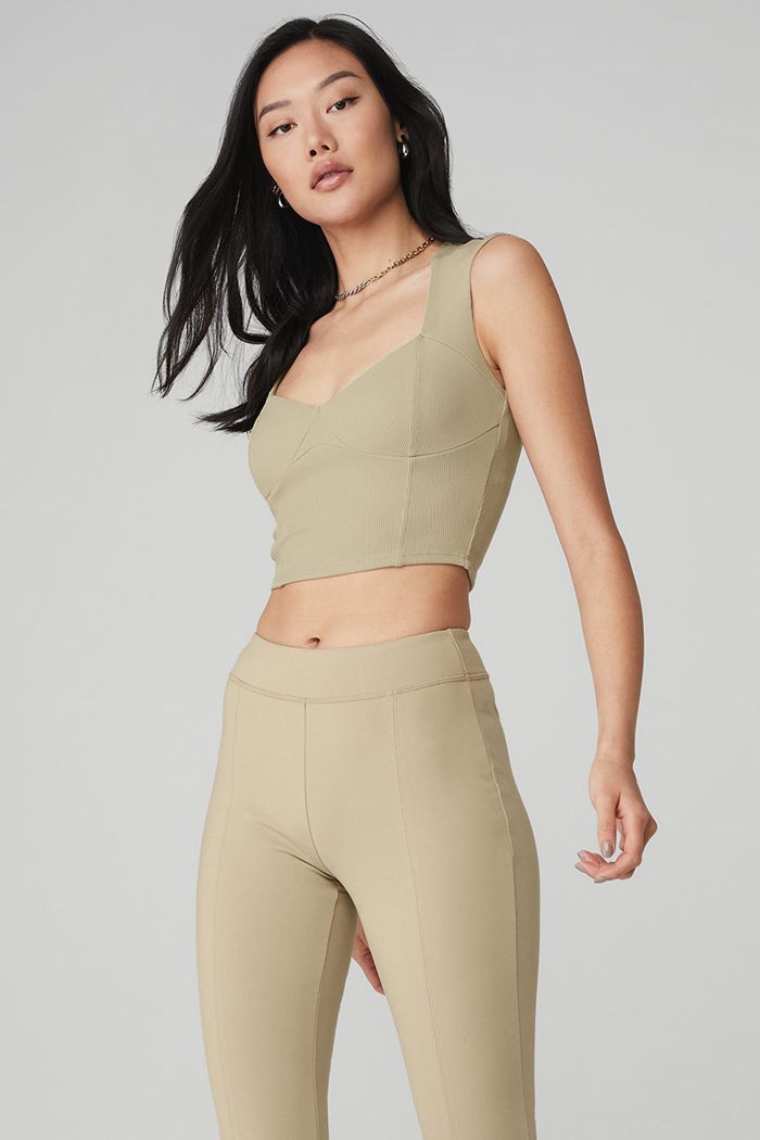 Short Sleeve Alo Yoga Ribbed Sweetheart Mujer Marrom | 423109MSQ