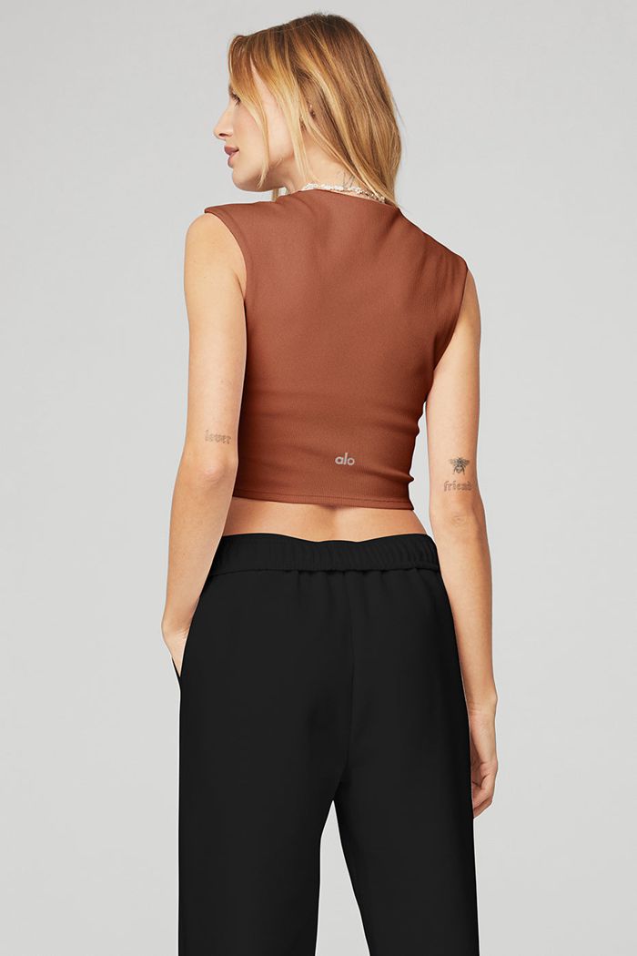 Short Sleeve Alo Yoga Ribbed Sweetheart Mujer Rojos | 508436CFI