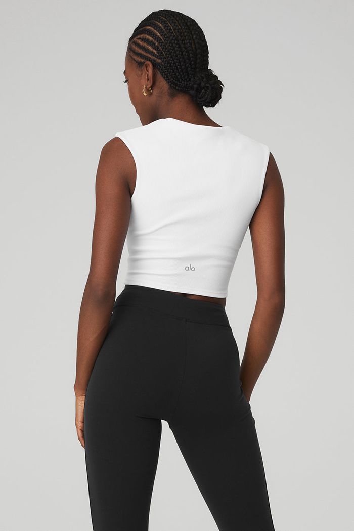 Short Sleeve Alo Yoga Ribbed Sweetheart Mujer Blancos | 815067PXR
