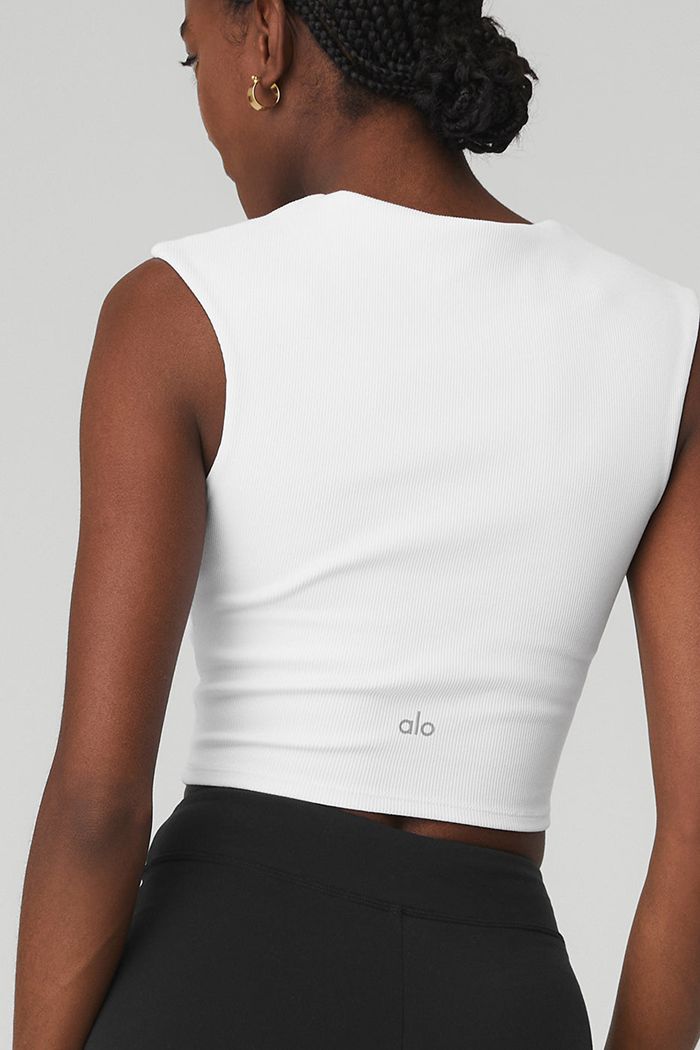 Short Sleeve Alo Yoga Ribbed Sweetheart Mujer Blancos | 815067PXR