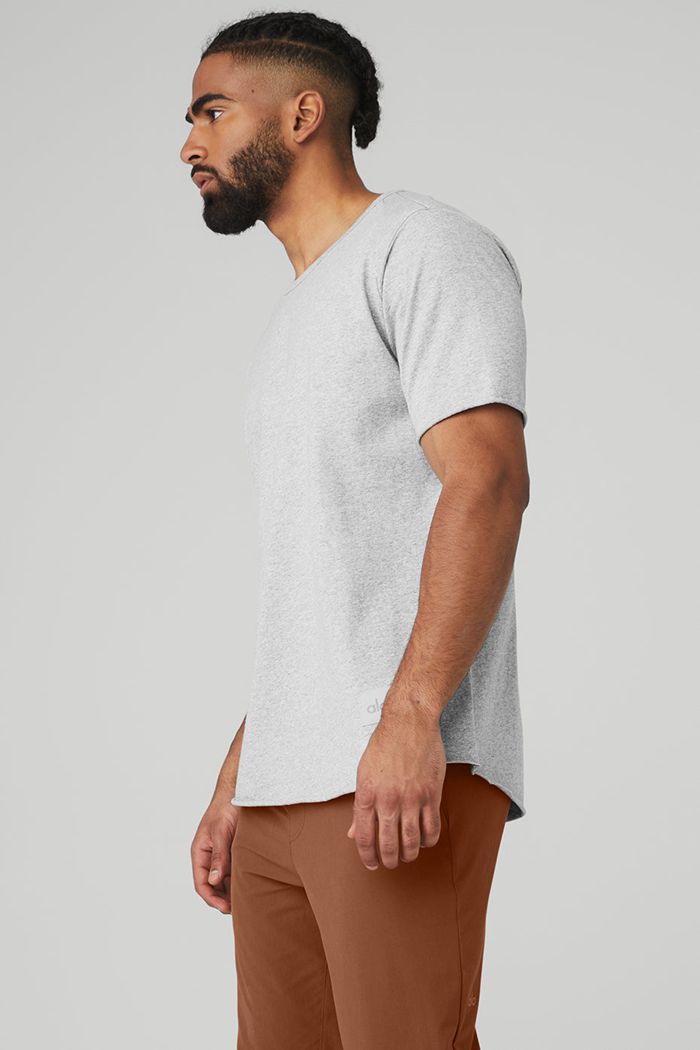 Short Sleeve Alo Yoga Society Crewneck Tee Hombre Grises | 250463ODJ