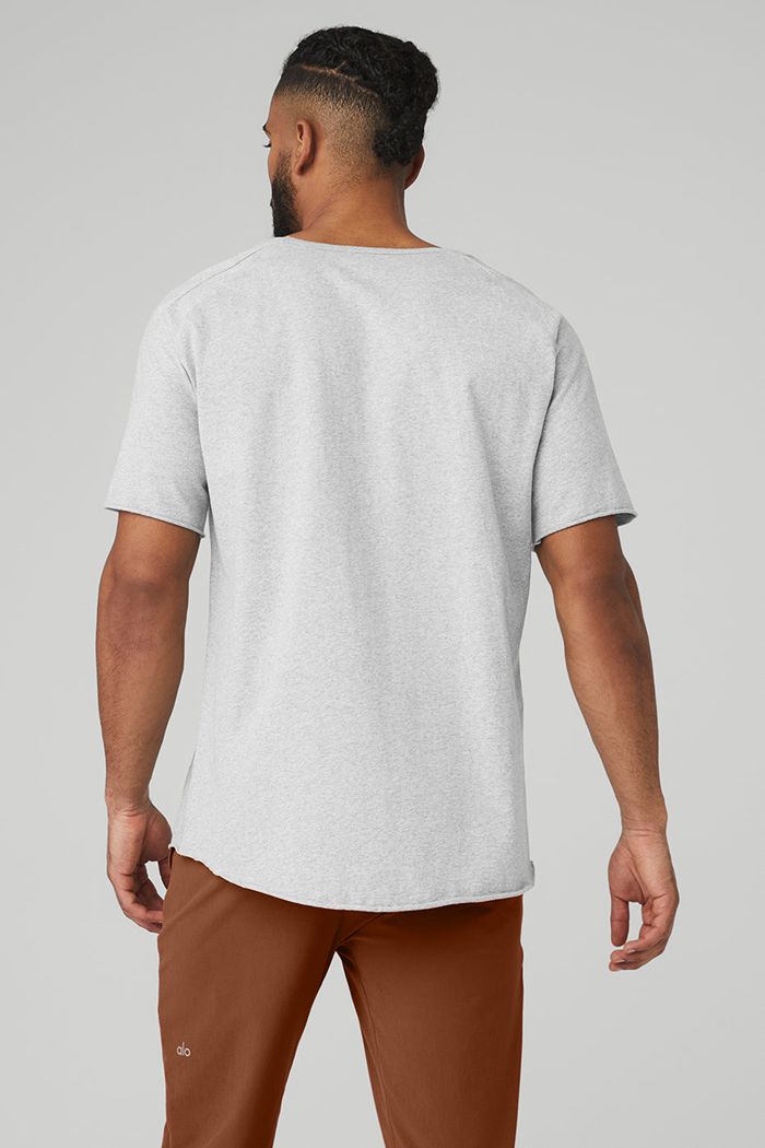 Short Sleeve Alo Yoga Society Crewneck Tee Hombre Grises | 250463ODJ