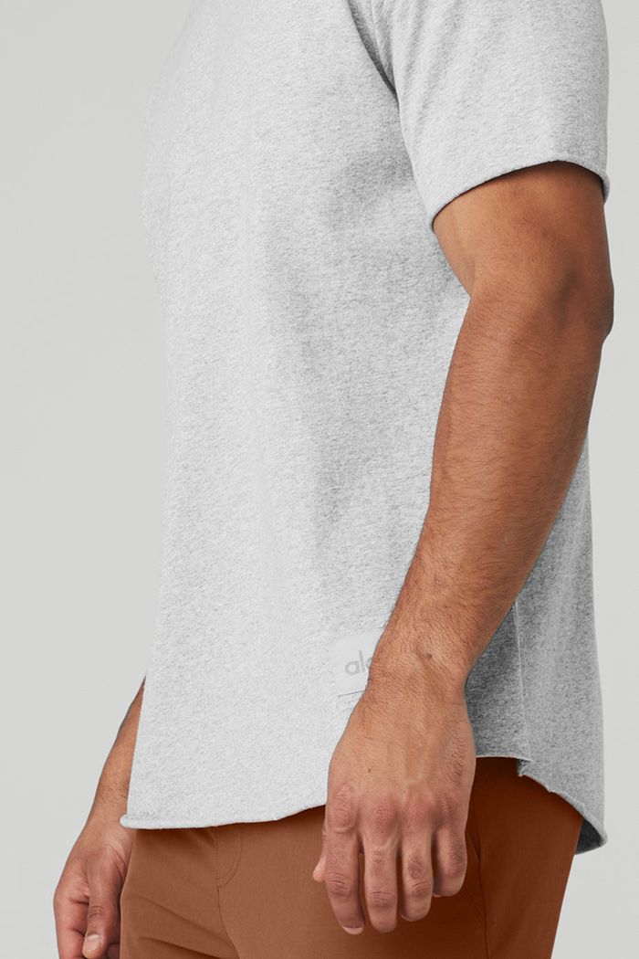 Short Sleeve Alo Yoga Society Crewneck Tee Hombre Grises | 250463ODJ