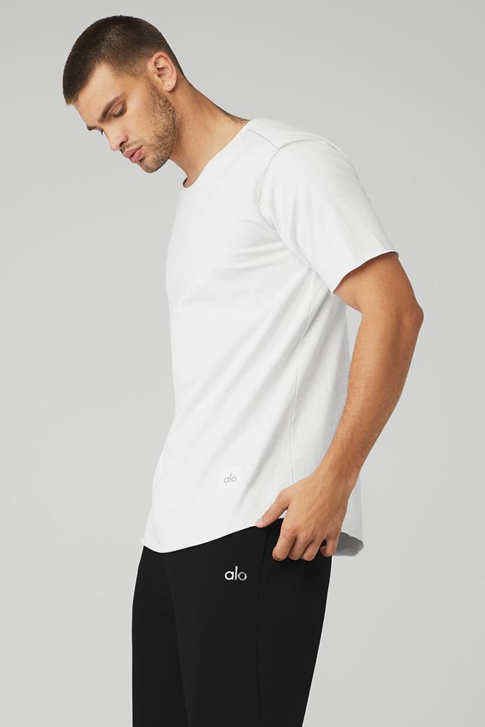 Short Sleeve Alo Yoga Society Crewneck Tee Hombre Blancos | 431697WZV