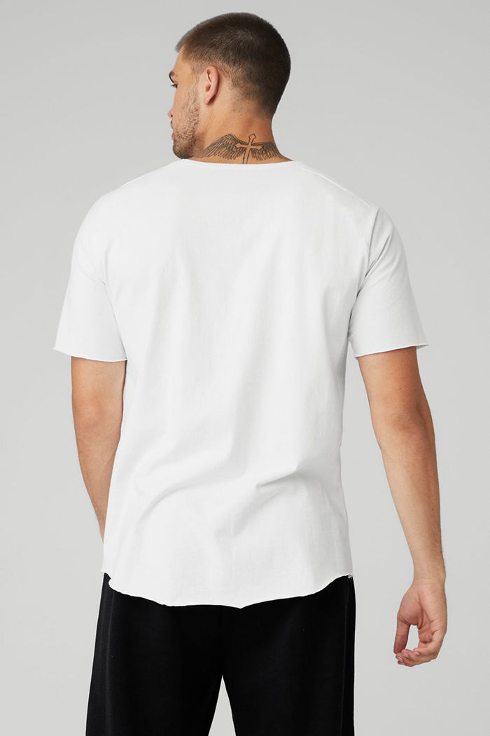Short Sleeve Alo Yoga Society Crewneck Tee Hombre Blancos | 431697WZV