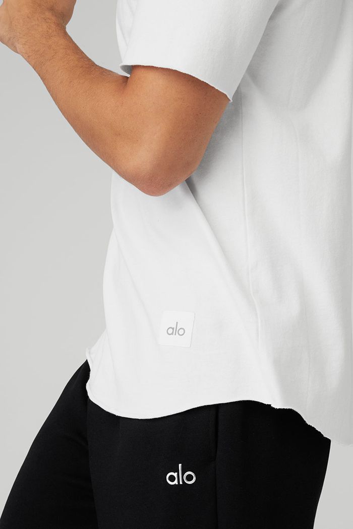 Short Sleeve Alo Yoga Society Crewneck Tee Hombre Blancos | 431697WZV