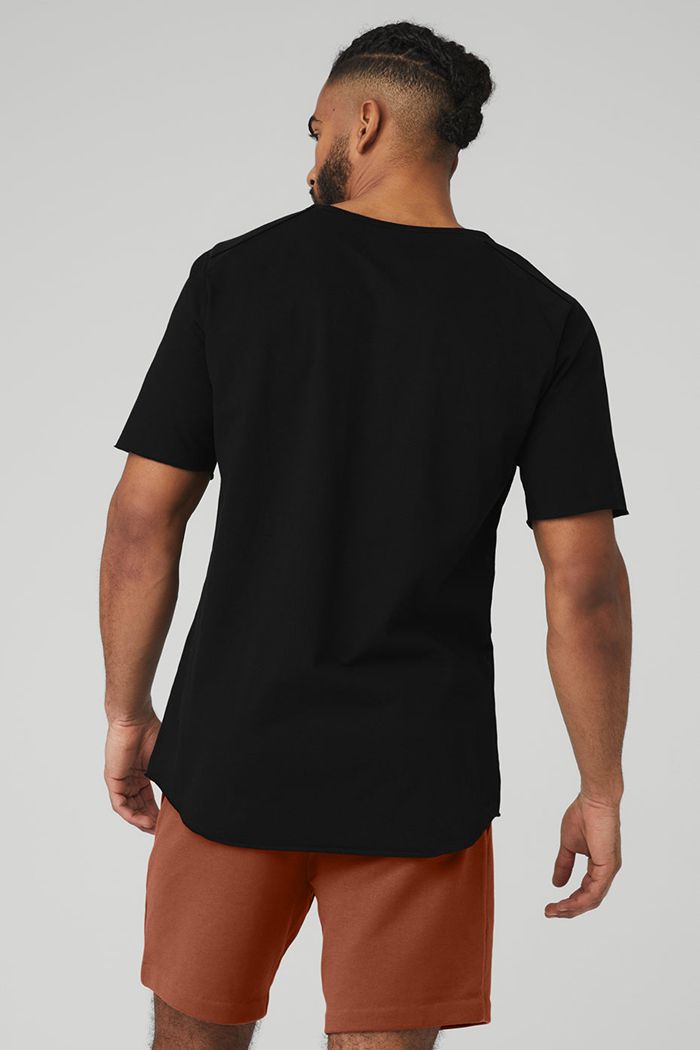 Short Sleeve Alo Yoga Society Crewneck Tee Hombre Negros | 560749HXK