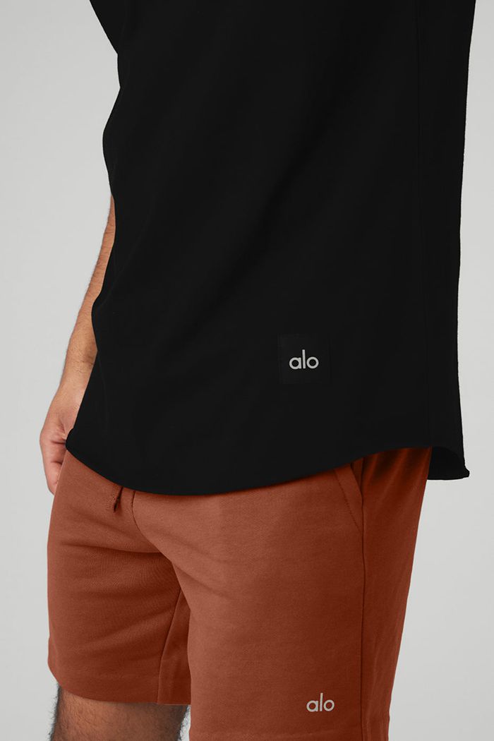 Short Sleeve Alo Yoga Society Crewneck Tee Hombre Negros | 560749HXK
