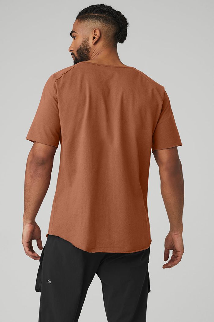 Short Sleeve Alo Yoga Society Crewneck Tee Hombre Rojos | 743258TRE