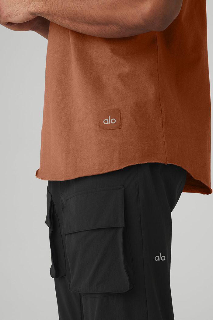 Short Sleeve Alo Yoga Society Crewneck Tee Hombre Rojos | 743258TRE